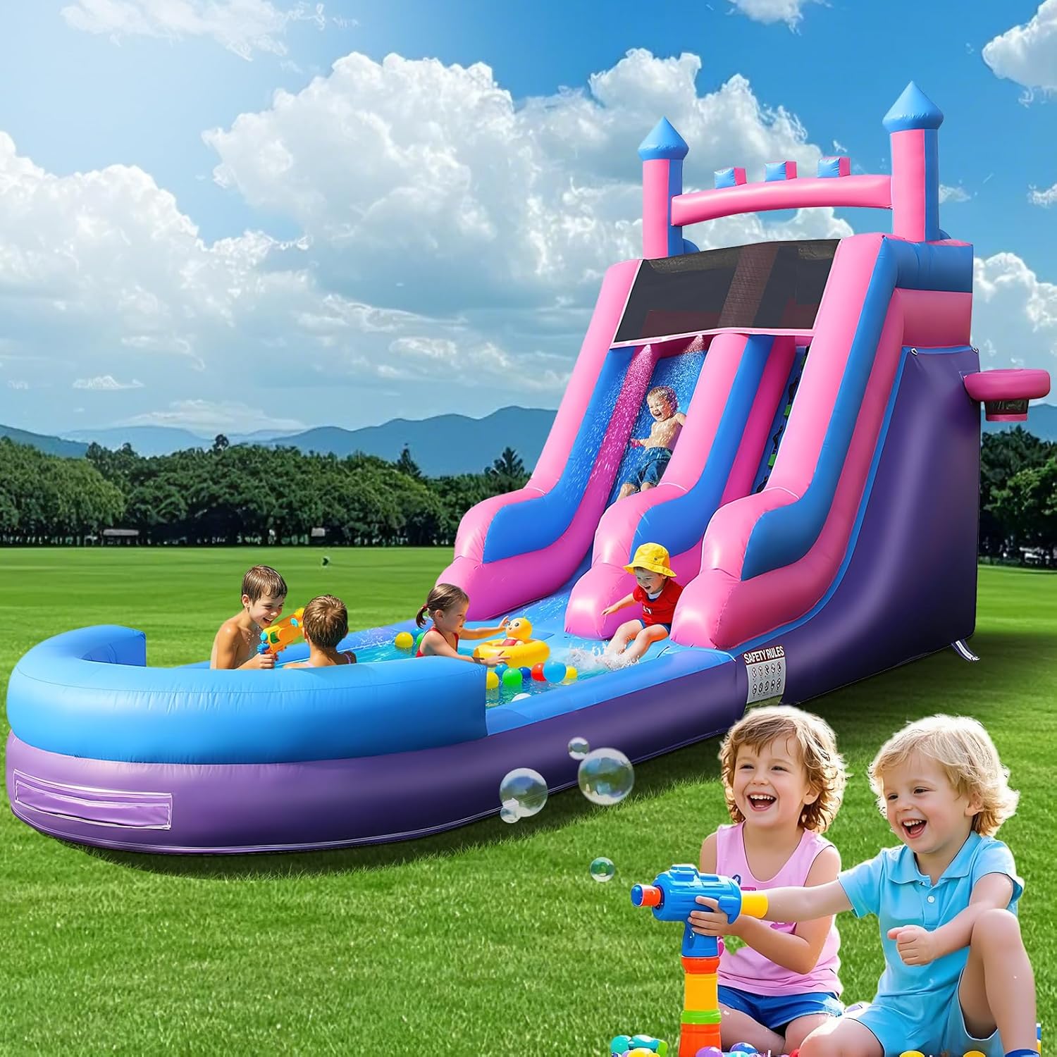 Kids Outdoor Inflatable Water Slide - 26.2 FT Heavy Duty Inflatable Water