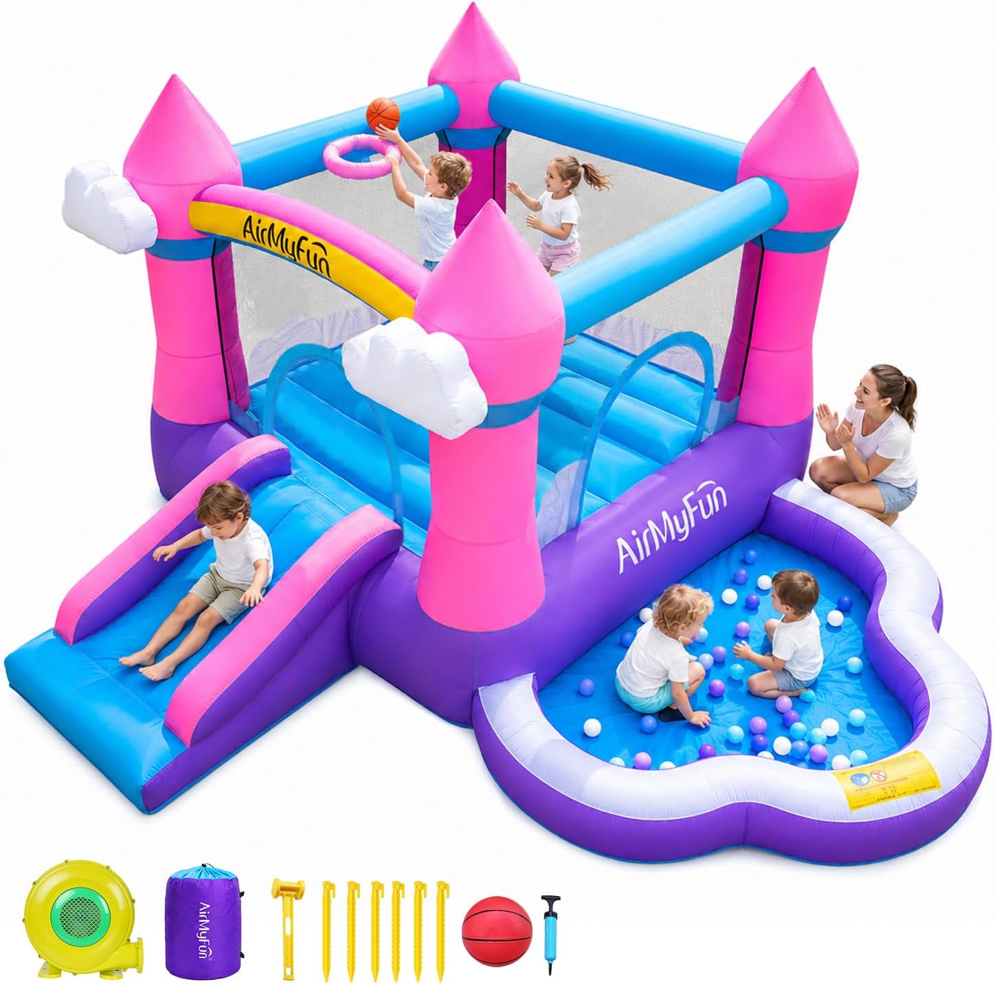 Kids Outdoor Inflatable Water Slide - Pink Indoor/Outdoor Inflatable Bounce House for
