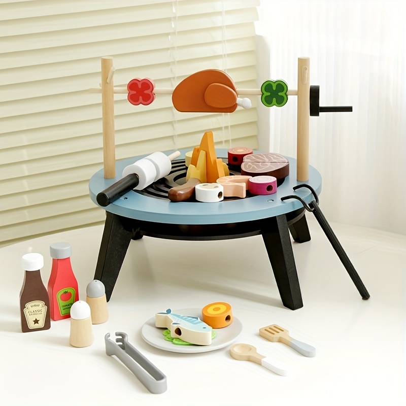Kids Outdoor Grill - Wooden Barbecue Playset For Kids Pretend
