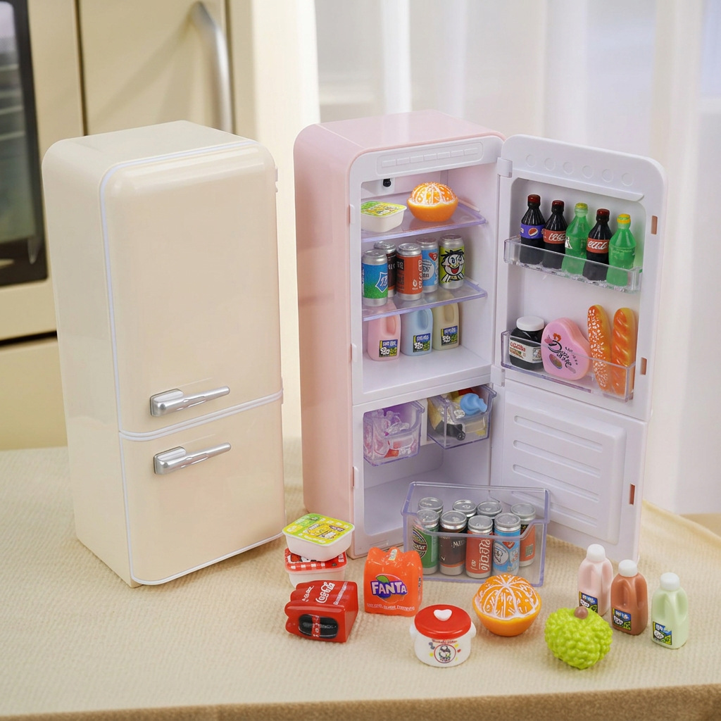 Kids Outdoor Kitchen Set - 33pcs Kids Mini Fridge Playset With