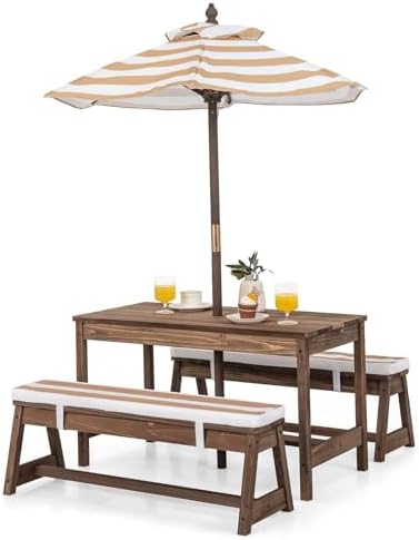 Kids Outdoor Table With Umbrella - Kids Picnic Table, Outdoor Wooden Table