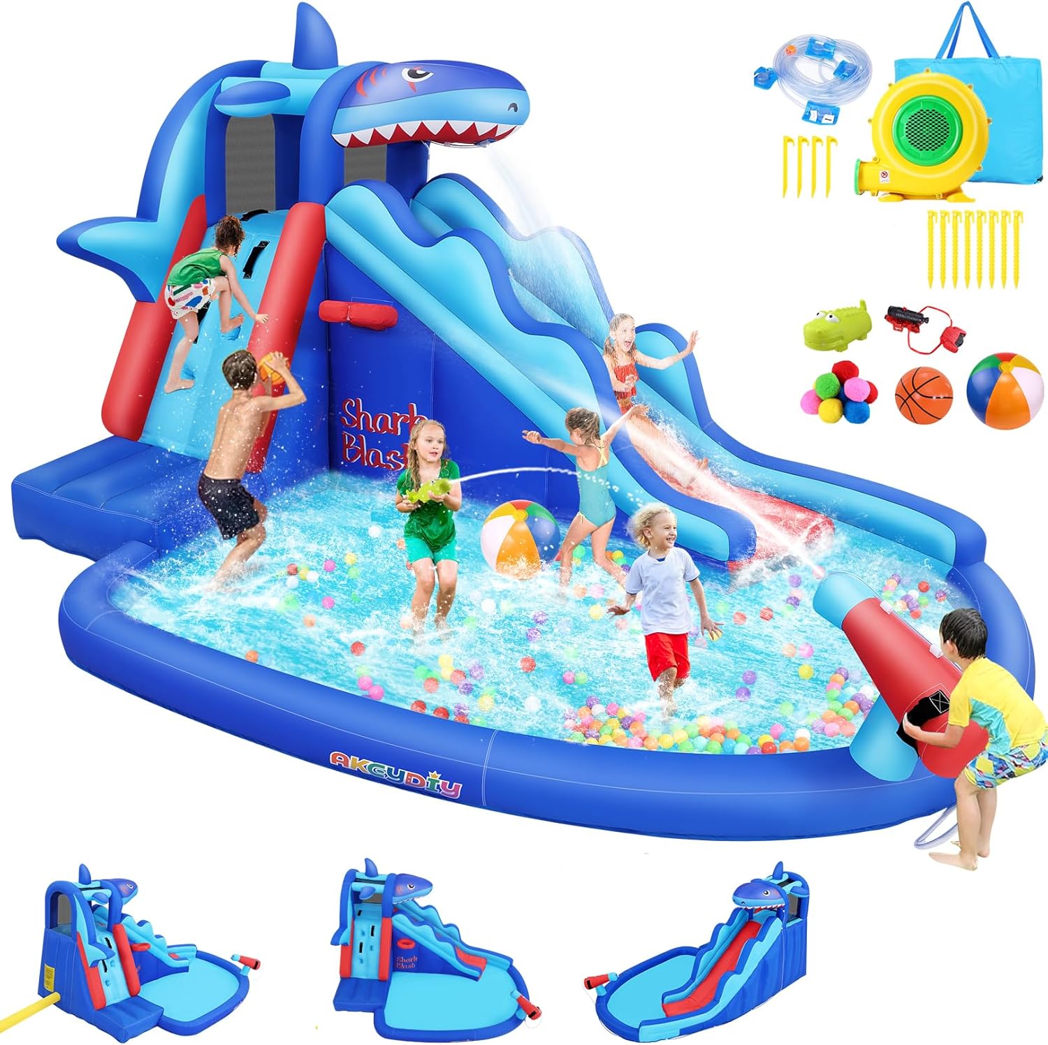 Kids Outdoor Climbing - Shark-Themed Inflatable Water Park for Kids: