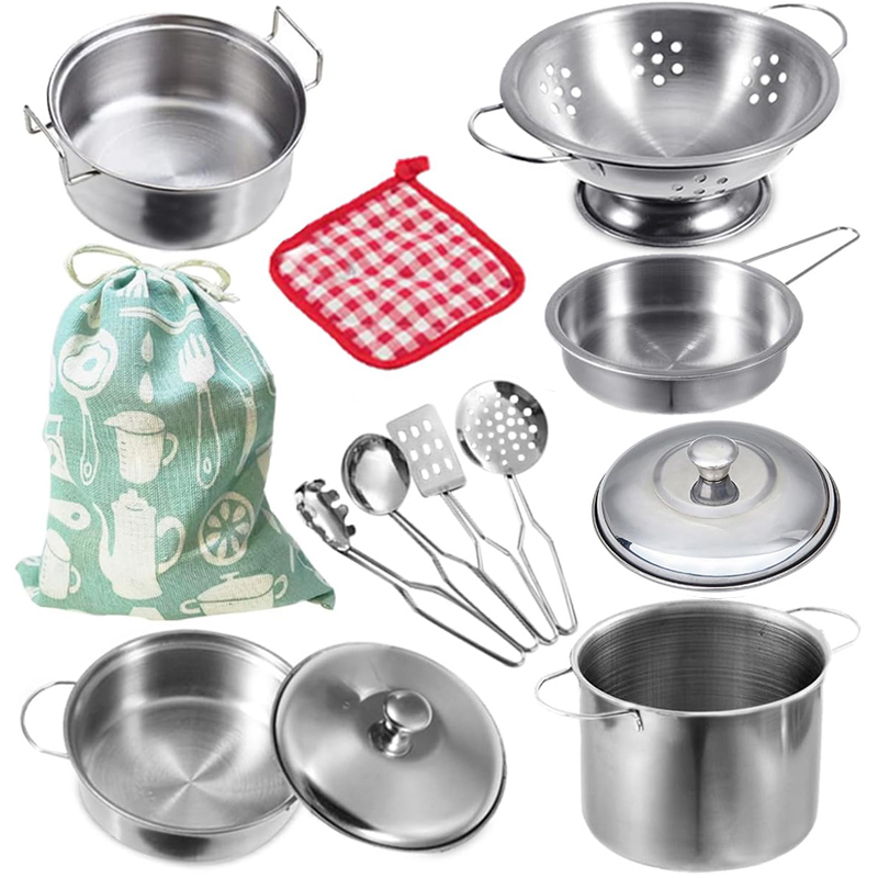 Kids Outdoor Kitchen Set - MINI Stainless Steel Kitchen Utensils Toy