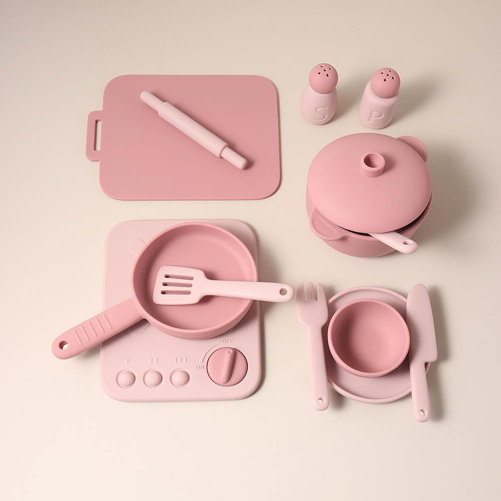 Kids Outdoor Kitchen Set - 13 Pcs Set Silicone Cooking Play
