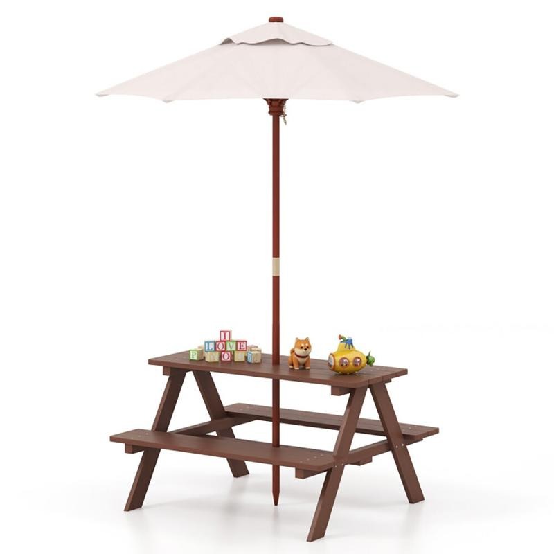 Kids Outdoor Table With Umbrella - Outdoor 4-Seat Kids Picnic Table Bench