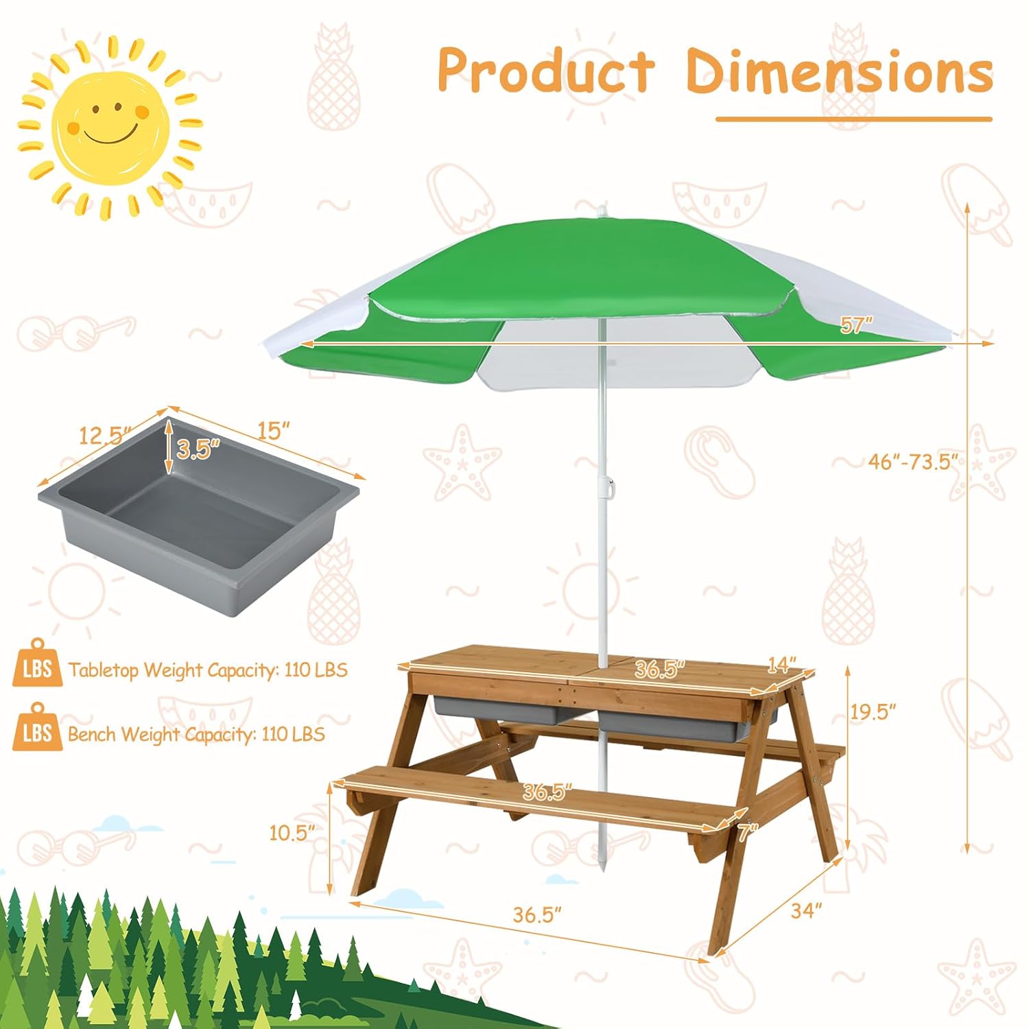 4in1 Cedar Kids Picnic Table w - đánh giá và giá Kids Outdoor Table With Umbrella