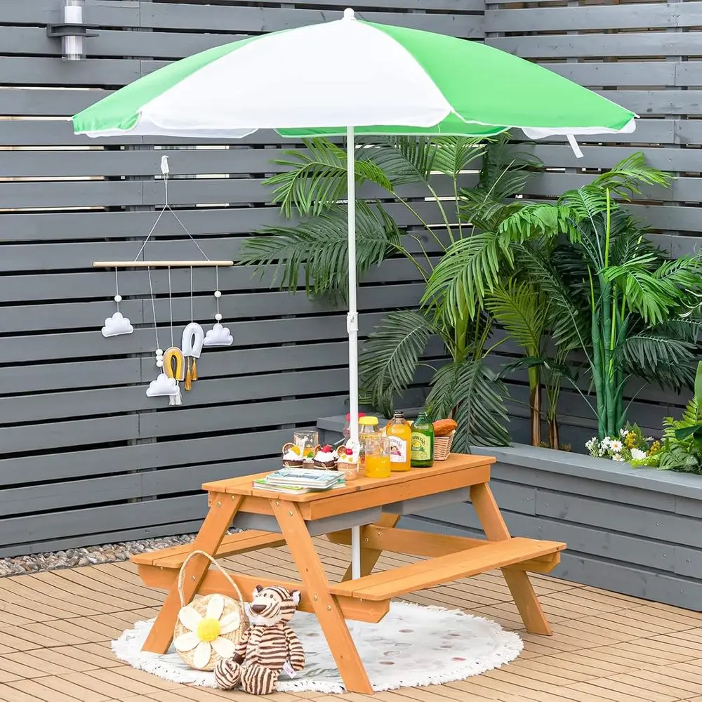 4-in-1 Wooden Sand & Water Pic - đánh giá và giá Kids Outdoor Table With Umbrella