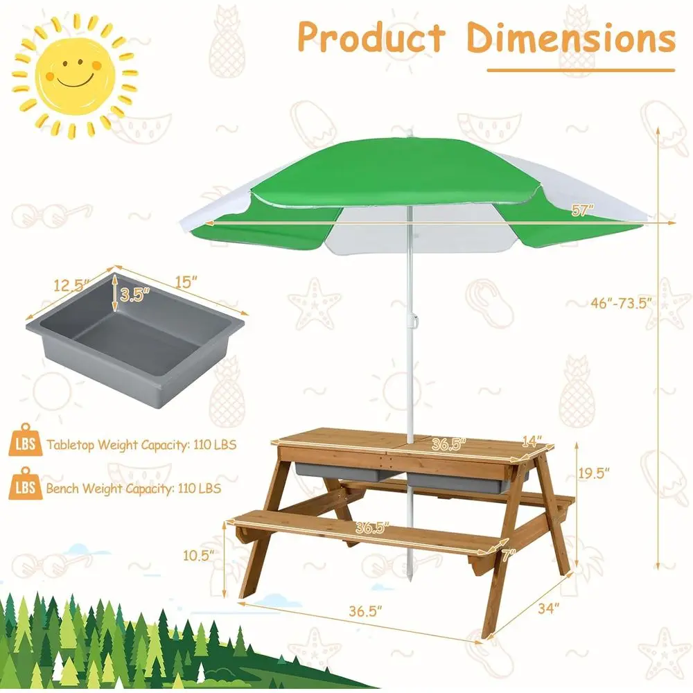 4-in-1 Wooden Sand & Water Pic - đánh giá và giá Kids Outdoor Table With Umbrella