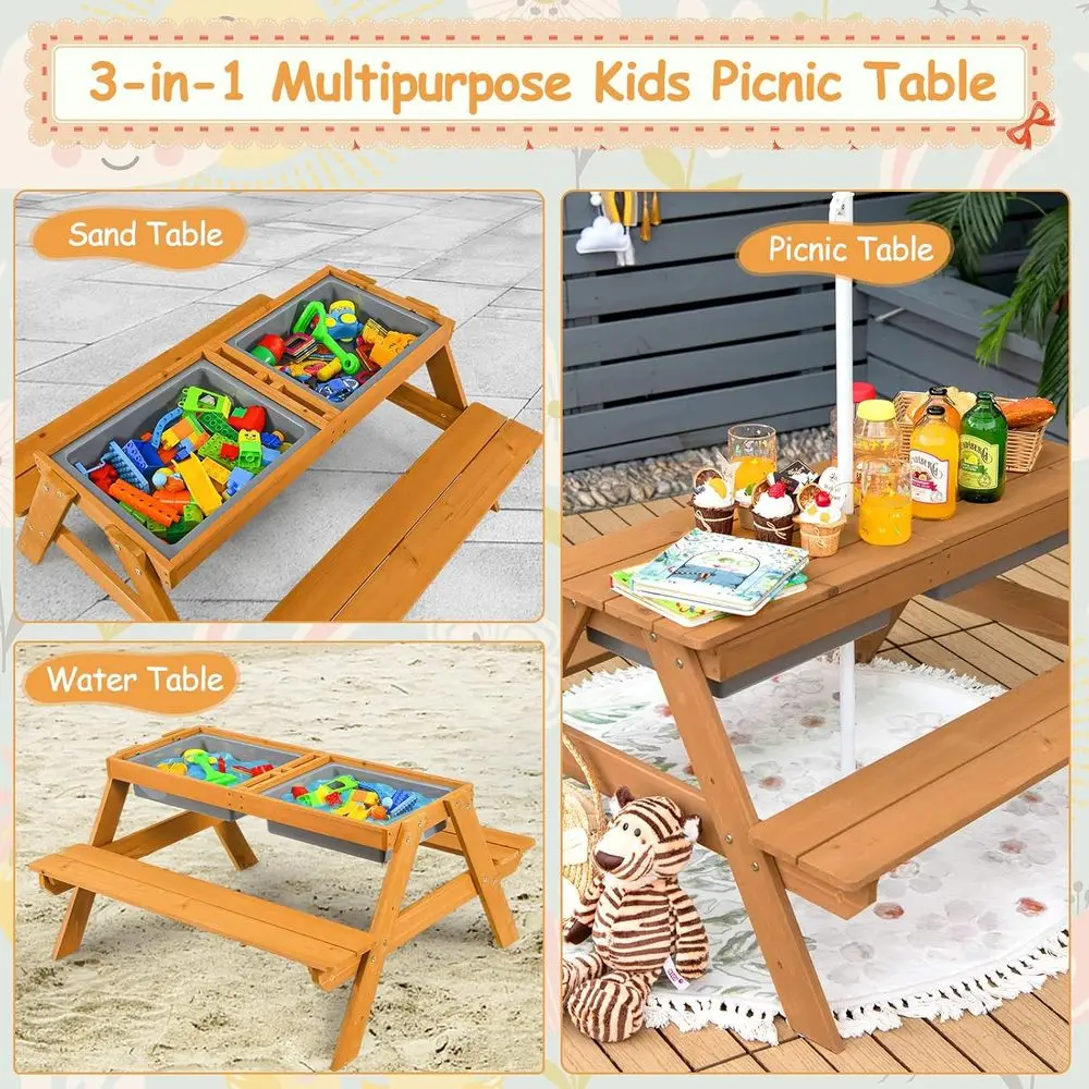 4-in-1 Wooden Sand & Water Pic - đánh giá và giá Kids Outdoor Table With Umbrella