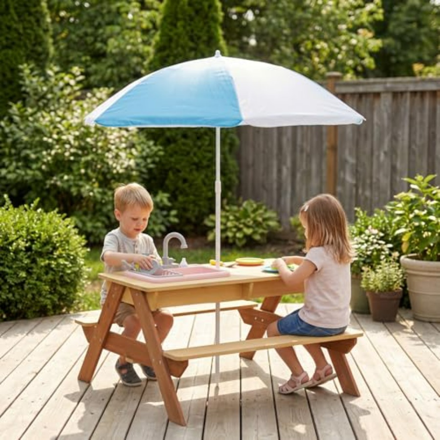 Outdoor kids picnic table with - đánh giá và giá Kids Outdoor Table With Umbrella