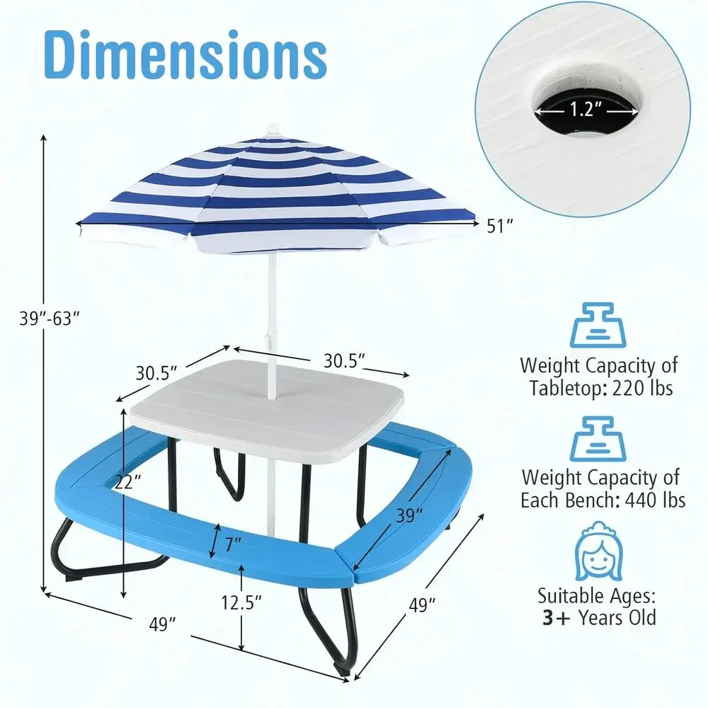 8-Person Kids Picnic Table wit - đánh giá và giá Kids Outdoor Table With Umbrella