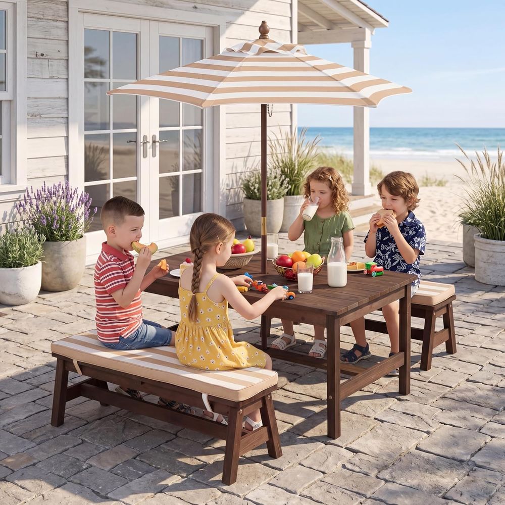 Kids Picnic Table, Large 42“x  - đánh giá và giá Kids Outdoor Table With Umbrella