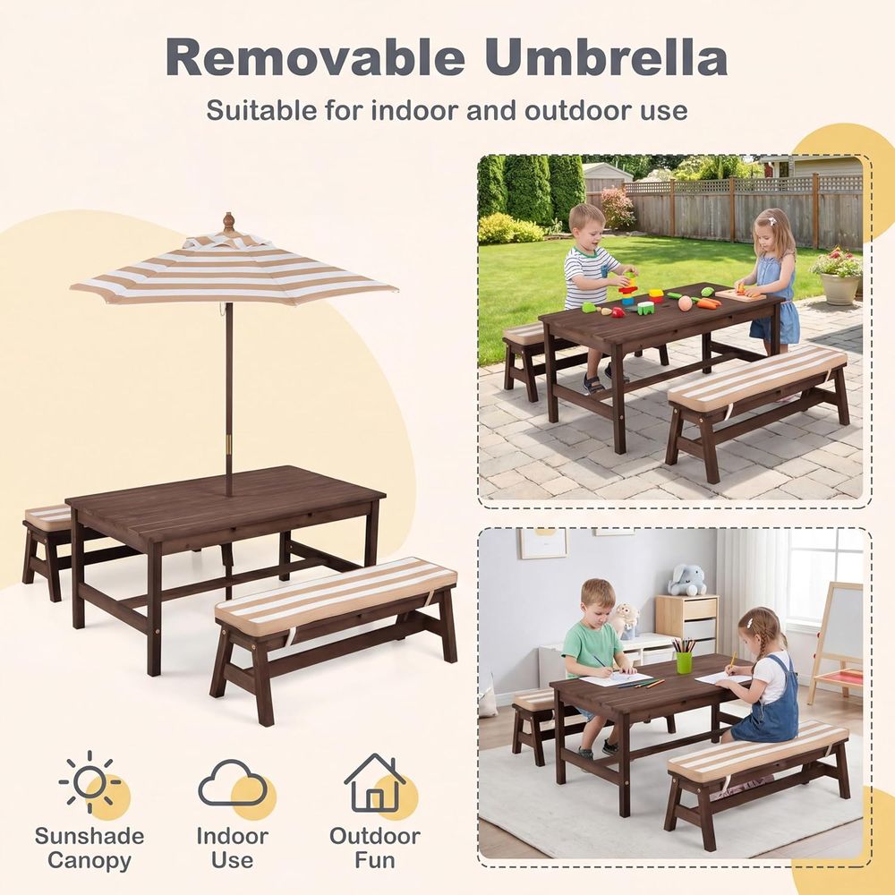 Kids Picnic Table, Large 42“x  - đánh giá và giá Kids Outdoor Table With Umbrella