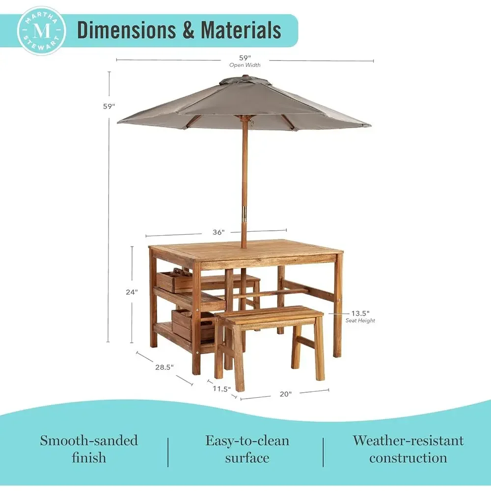 Kids Outdoor Crat Table, Bench - đánh giá và giá Kids Outdoor Table With Umbrella