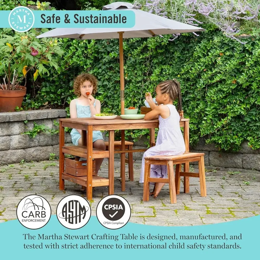 Kids Outdoor Crat Table, Bench - đánh giá và giá Kids Outdoor Table With Umbrella