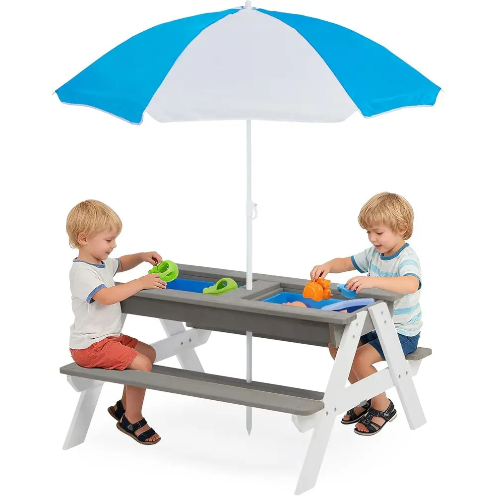 Convertible 3-in-1 Wooden Picn - đánh giá và giá Kids Outdoor Table With Umbrella