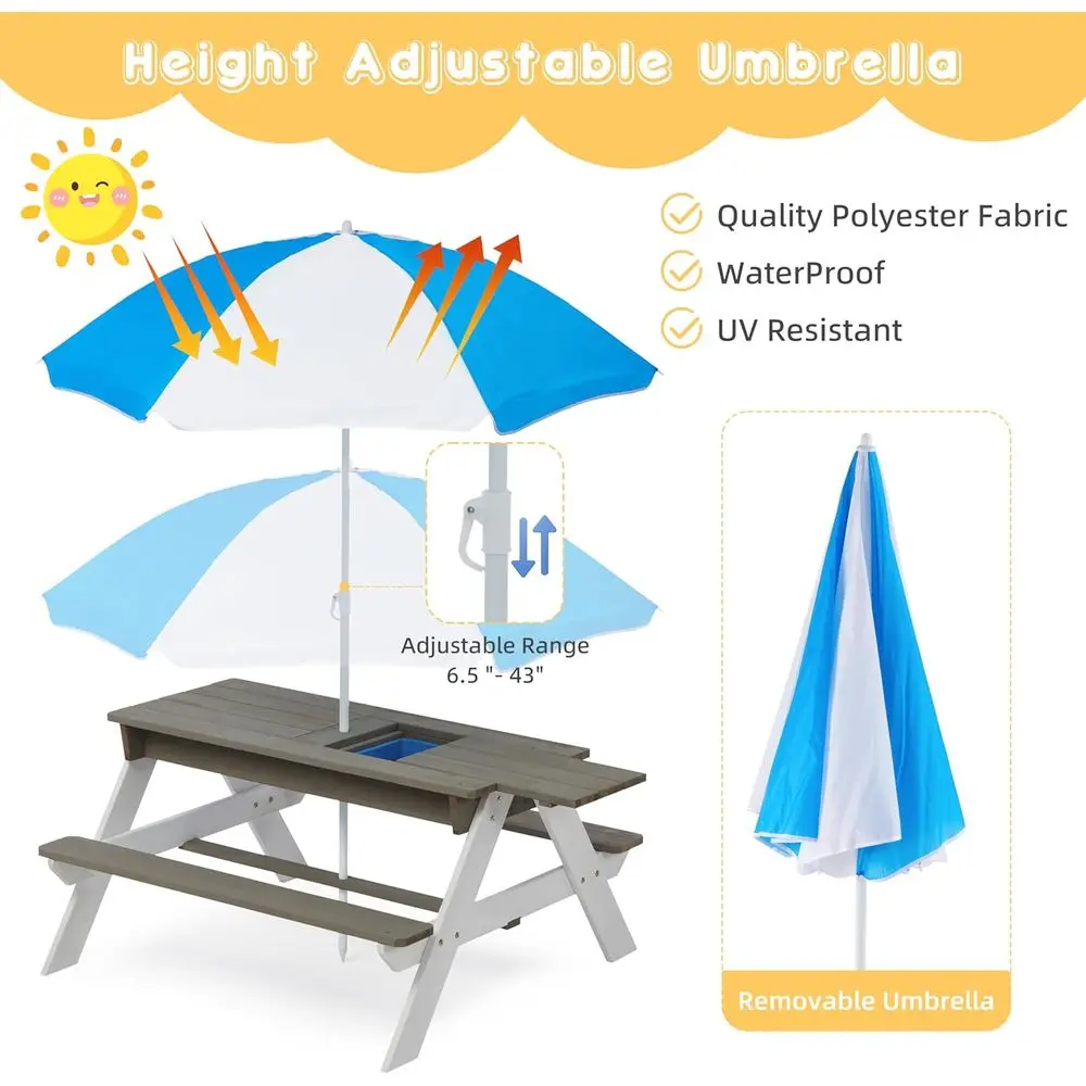 Convertible 3-in-1 Wooden Picn - đánh giá và giá Kids Outdoor Table With Umbrella