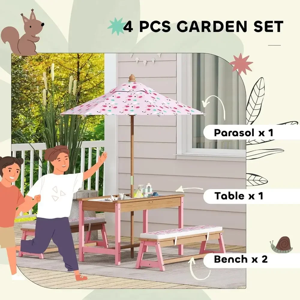 Wooden Picnic Table Set with U - đánh giá và giá Kids Outdoor Table With Umbrella