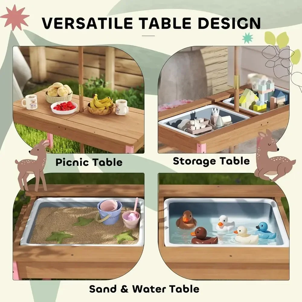 Wooden Picnic Table Set with U - đánh giá và giá Kids Outdoor Table With Umbrella