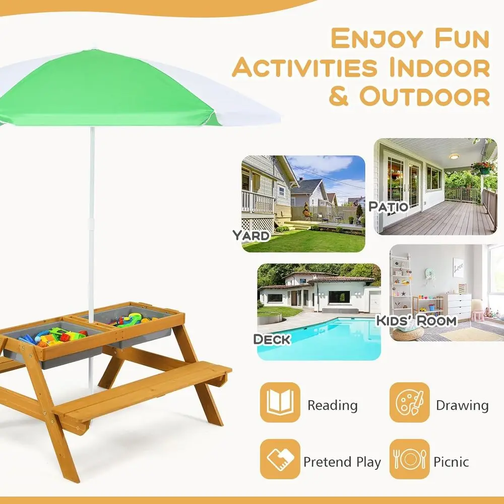 3-in-1 Height-Adjustable Umbre - đánh giá và giá Kids Outdoor Table With Umbrella