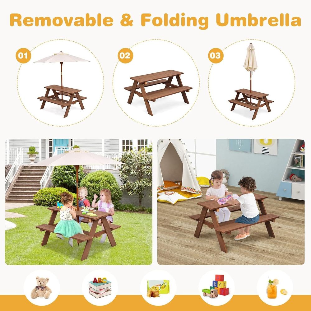 Durable Wooden Kids Picnic Tab - đánh giá và giá Kids Outdoor Table With Umbrella