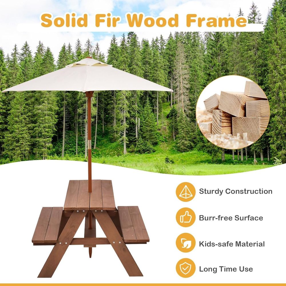 Durable Wooden Kids Picnic Tab - đánh giá và giá Kids Outdoor Table With Umbrella