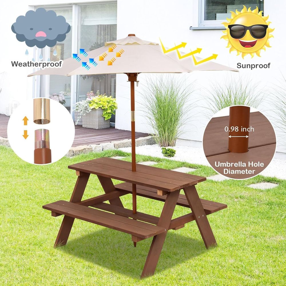 Durable Wooden Kids Picnic Tab - đánh giá và giá Kids Outdoor Table With Umbrella