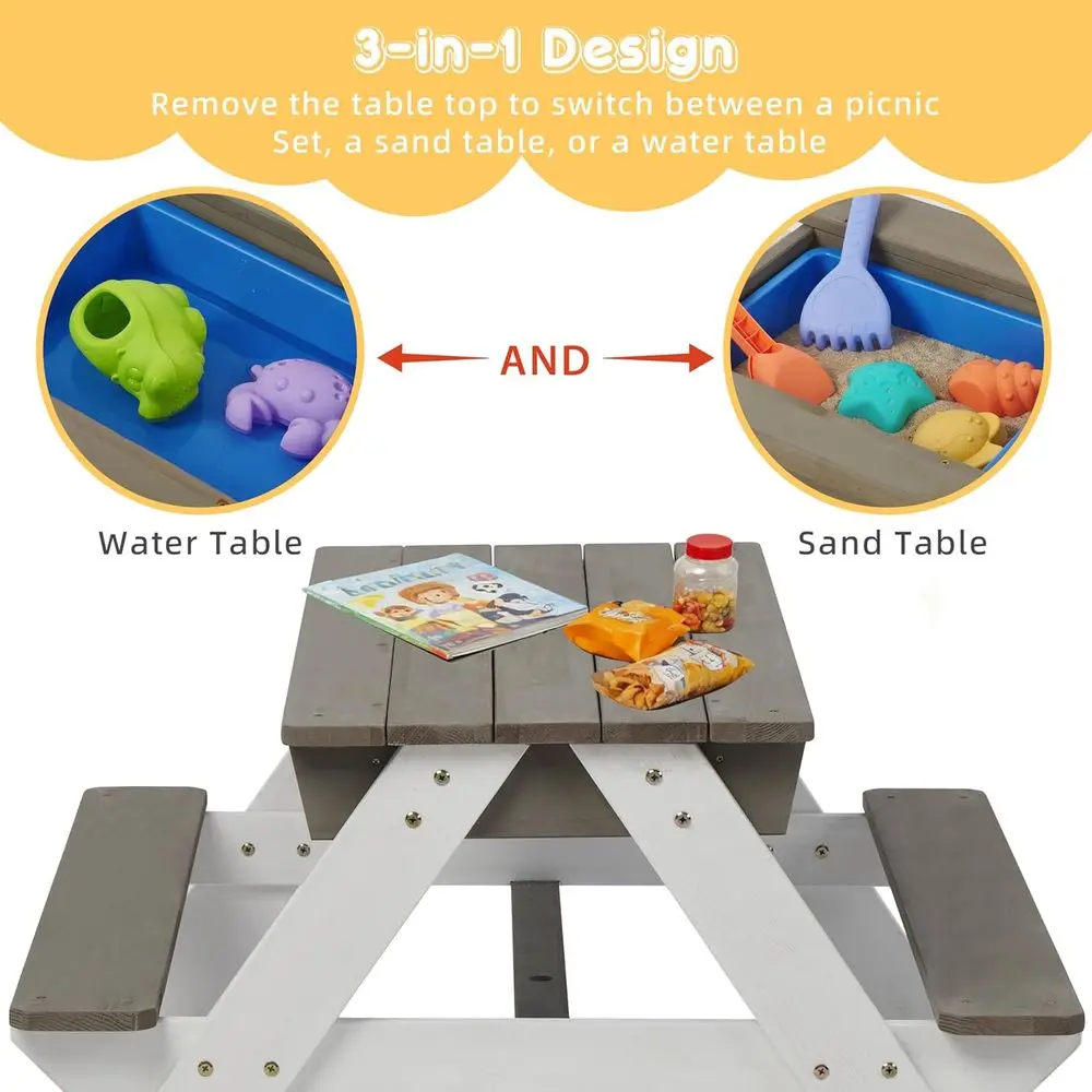 Convertible 3-in-1 Wooden Picn - đánh giá và giá Kids Outdoor Table With Umbrella