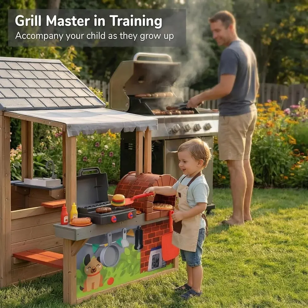 Kids Outdoor Wooden Playhouse, - đánh giá và giá Kids Outdoor Grill