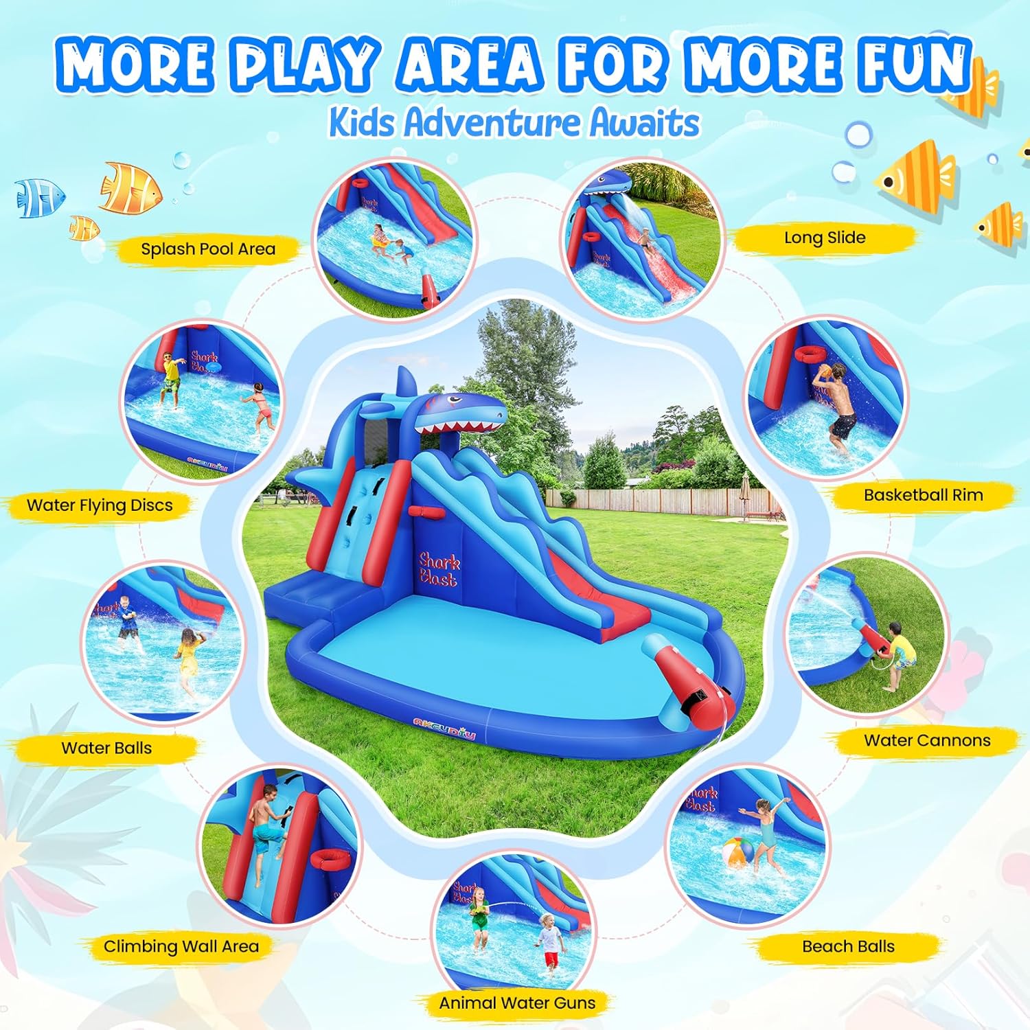 Shark-Themed Inflatable Water  - đánh giá và giá Kids Outdoor Climbing