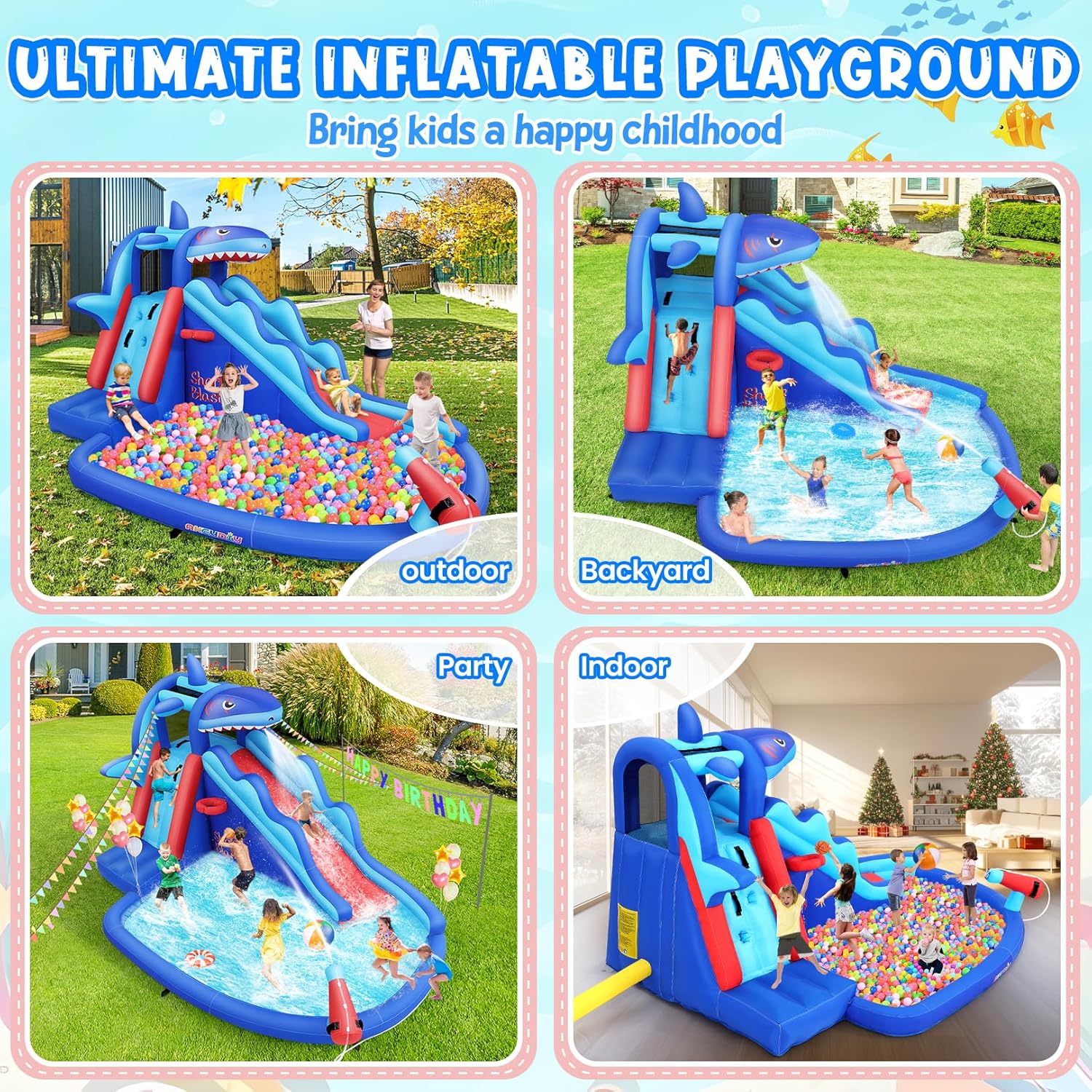 Shark-Themed Inflatable Water  - đánh giá và giá Kids Outdoor Climbing