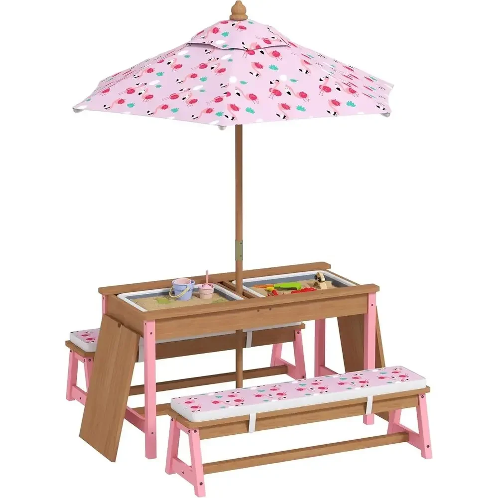 Wooden Picnic Table Set with U - đánh giá và giá Kids Outdoor Table With Umbrella