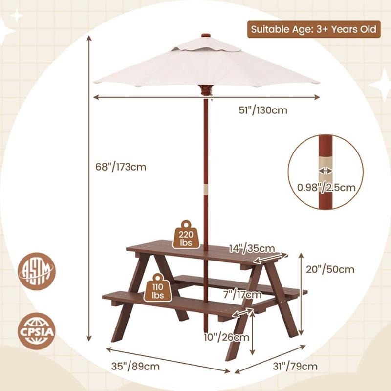 Outdoor 4-Seat Kids Picnic Tab - đánh giá và giá Kids Outdoor Table With Umbrella
