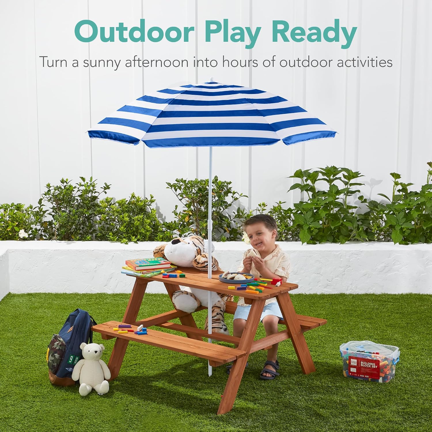 Wooden Kids Picnic Table with  - đánh giá và giá Kids Outdoor Table With Umbrella