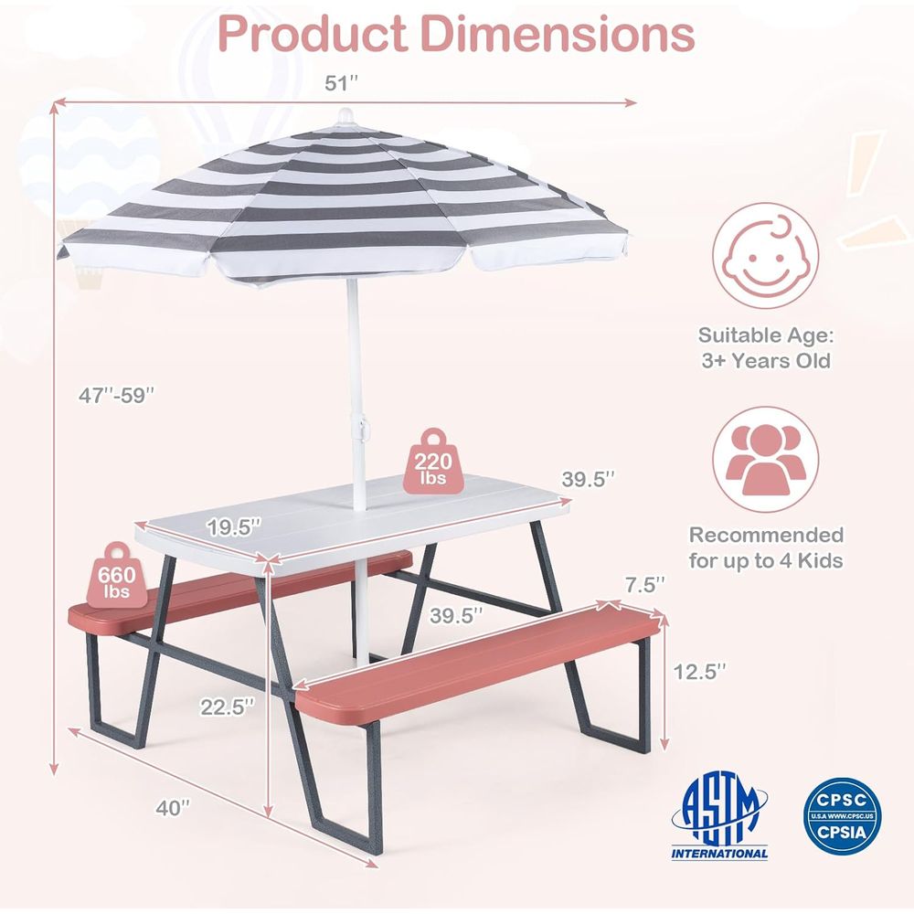 Kids Picnic Table, Toddler Out - đánh giá và giá Kids Outdoor Table With Umbrella